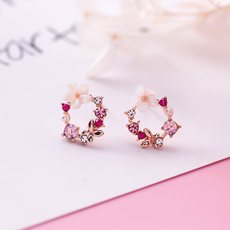 Sweet garland earrings color diamond shell girl cute butterfly earrings simple earrings-Jewearrings