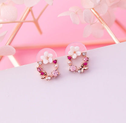 Sweet garland earrings color diamond shell girl cute butterfly earrings simple earrings-Jewearrings