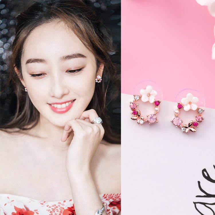 Sweet garland earrings color diamond shell girl cute butterfly earrings simple earrings-Jewearrings