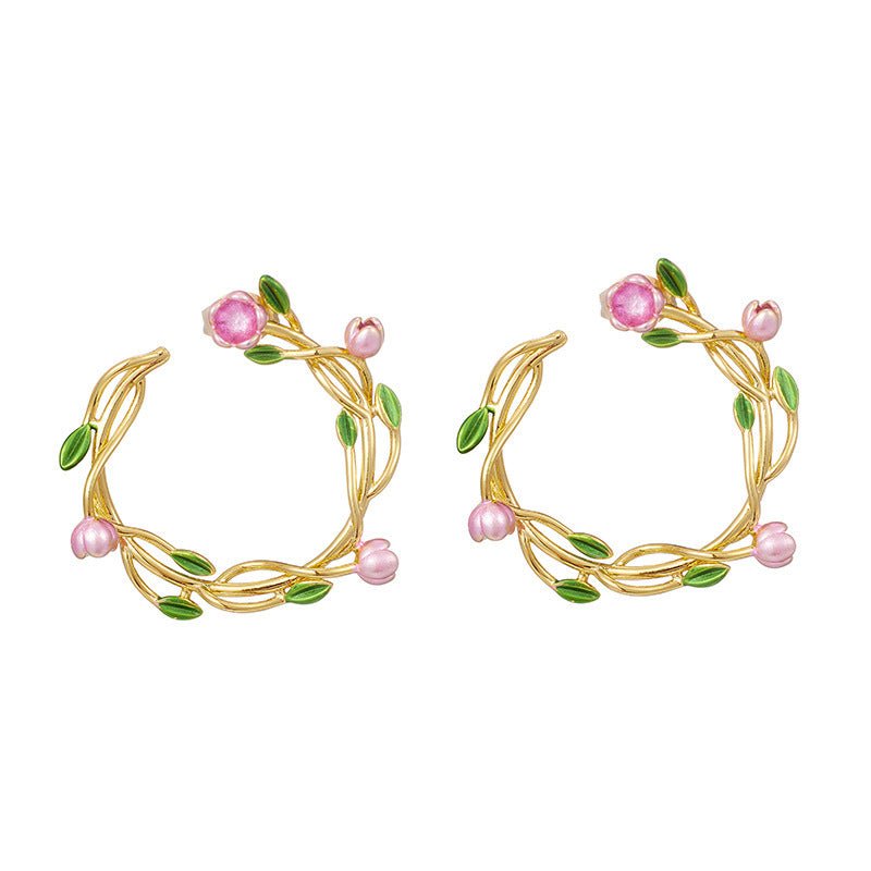 Sweet Garland Stud Earrings Women's Simple High-grade Flower Round-Jewearrings