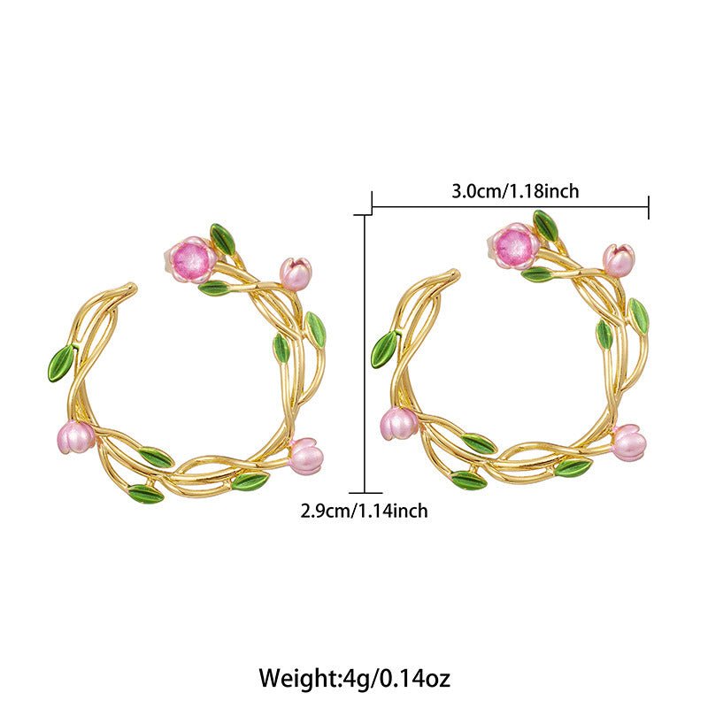 Sweet Garland Stud Earrings Women's Simple High-grade Flower Round-Jewearrings