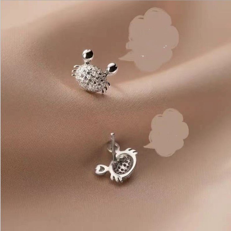 Sweet Temperament Ocean Full Diamond Crab Girl Heart Earrings-Jewearrings