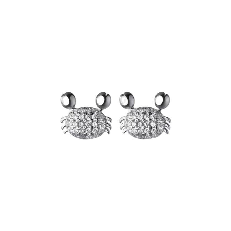 Sweet Temperament Ocean Full Diamond Crab Girl Heart Earrings-Jewearrings