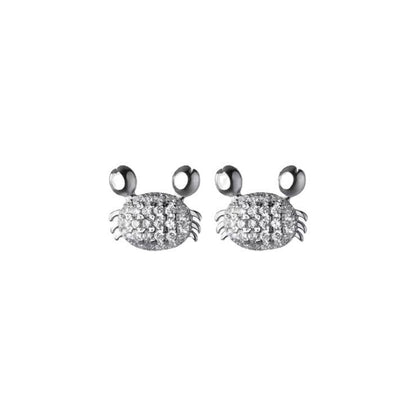 Sweet Temperament Ocean Full Diamond Crab Girl Heart Earrings-Jewearrings