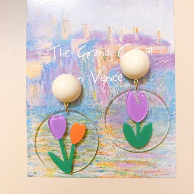 Sweet Tulip Girl Flower Acrylic Earrings Stud Earrings-Jewearrings