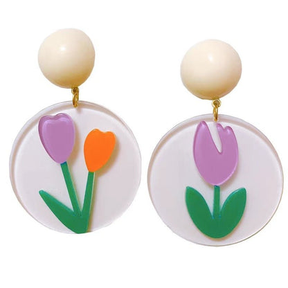 Sweet Tulip Girl Flower Acrylic Earrings Stud Earrings-Jewearrings