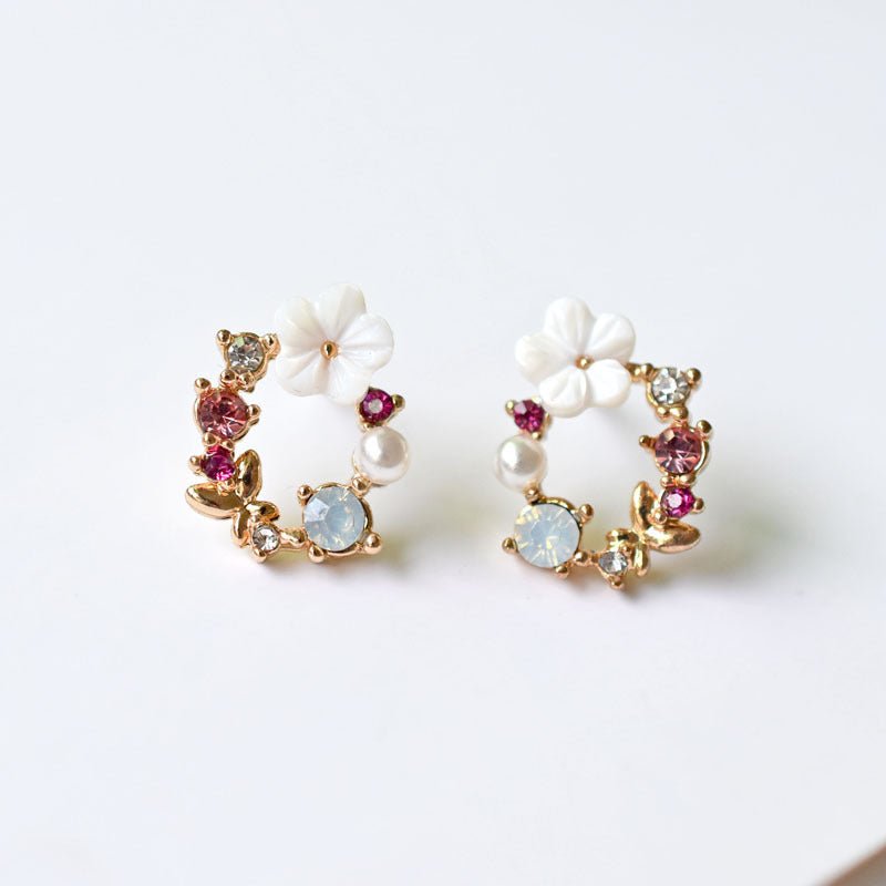 Sweet Wreath Earrings, Colored Diamond Shell Girl-Jewearrings