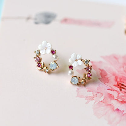 Sweet Wreath Earrings, Colored Diamond Shell Girl-Jewearrings