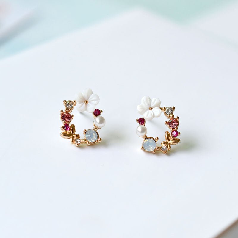 Sweet Wreath Earrings, Colored Diamond Shell Girl-Jewearrings