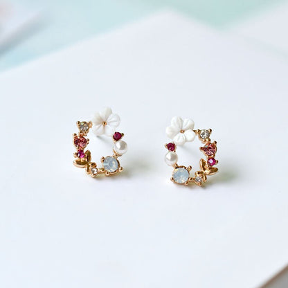 Sweet Wreath Earrings, Colored Diamond Shell Girl-Jewearrings