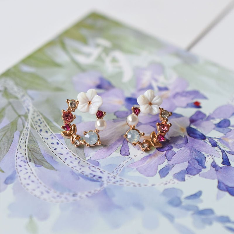 Sweet Wreath Earrings, Colored Diamond Shell Girl-Jewearrings