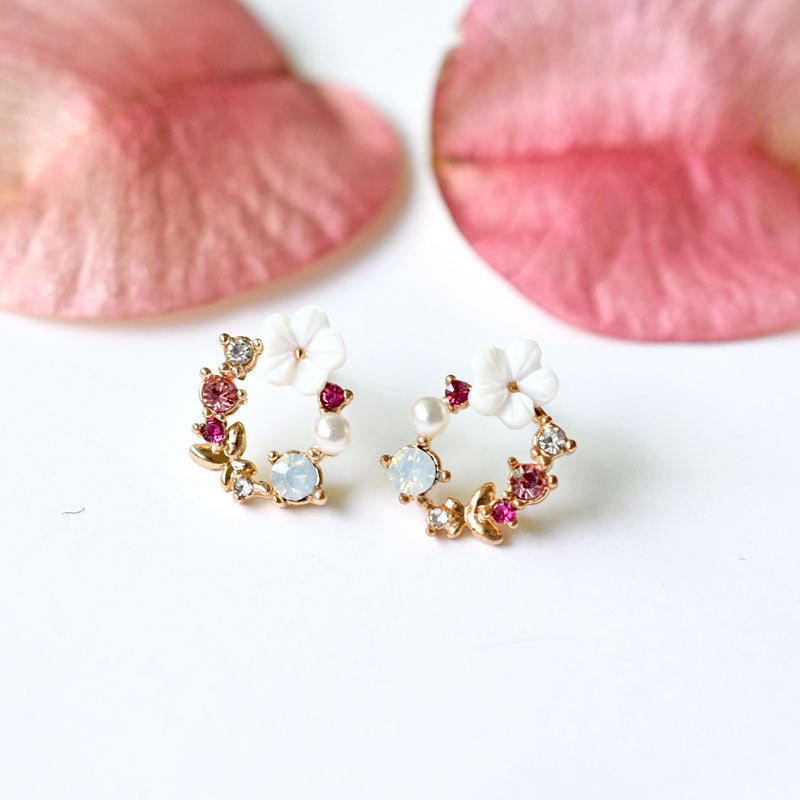 Sweet Wreath Earrings, Colored Diamond Shell Girl-Jewearrings