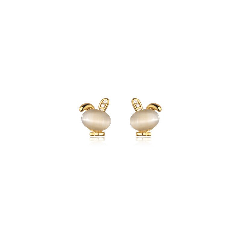 Synthetic Opal Petite Diamond Rabbit Stud Earrings-Jewearrings