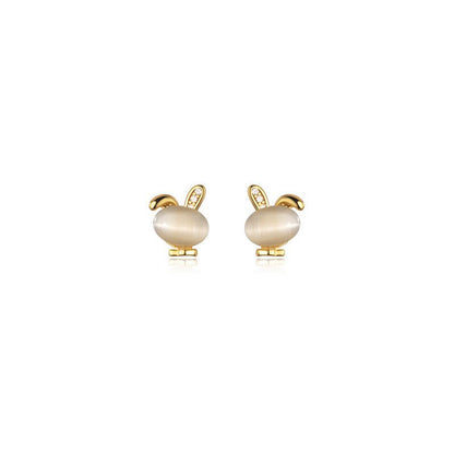 Synthetic Opal Petite Diamond Rabbit Stud Earrings-Jewearrings