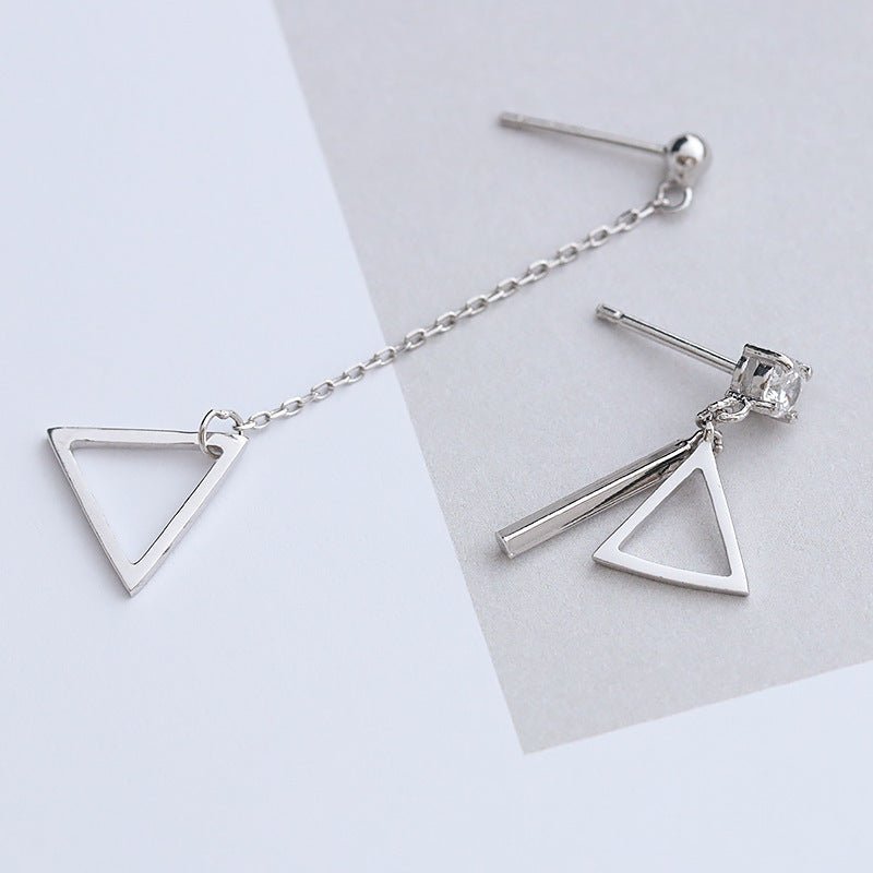 Taobao explosion models 925 Sterling Silver Earrings diamond triangle hollow asymmetric Long Ear Wire Earrings Jewelry simple woman-Jewearrings