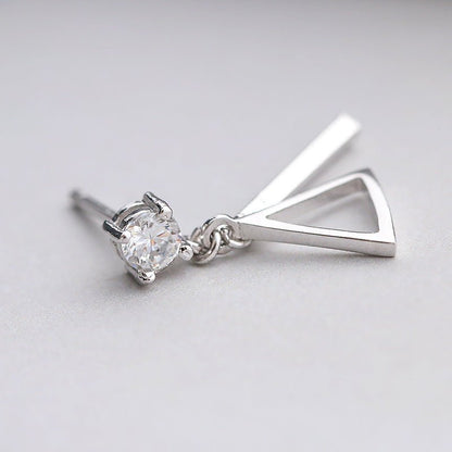 Taobao explosion models 925 Sterling Silver Earrings diamond triangle hollow asymmetric Long Ear Wire Earrings Jewelry simple woman-Jewearrings