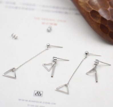 Taobao explosion models 925 Sterling Silver Earrings diamond triangle hollow asymmetric Long Ear Wire Earrings Jewelry simple woman-Jewearrings