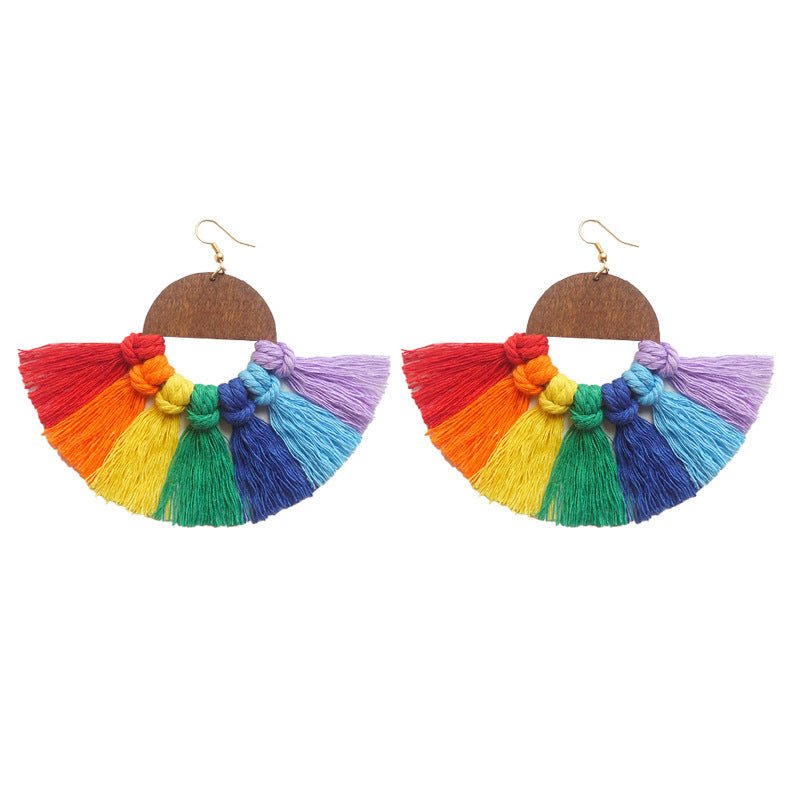 Tassel Hand-woven Colorful Personality Big Earrings Jewelry-Jewearrings