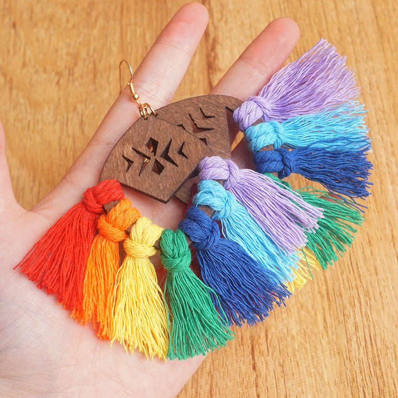 Tassel Hand-woven Colorful Personality Big Earrings Jewelry-Jewearrings