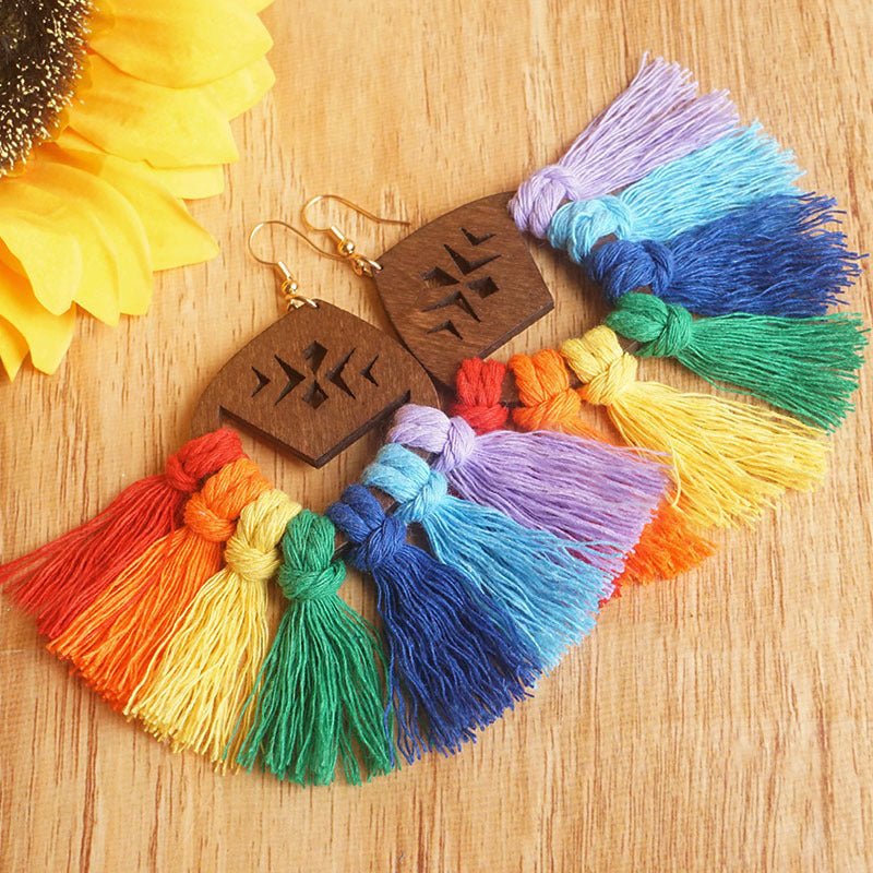 Tassel Hand-woven Colorful Personality Big Earrings Jewelry-Jewearrings