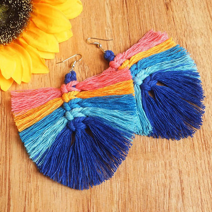 Tassel Hand-woven Colorful Personality Big Earrings Jewelry-Jewearrings