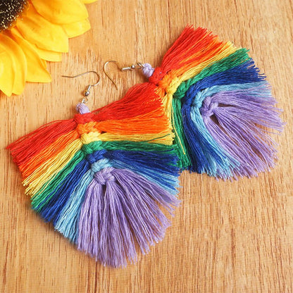 Tassel Hand-woven Colorful Personality Big Earrings Jewelry-Jewearrings