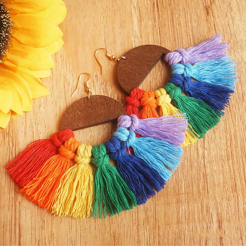 Tassel Hand-woven Colorful Personality Big Earrings Jewelry-Jewearrings