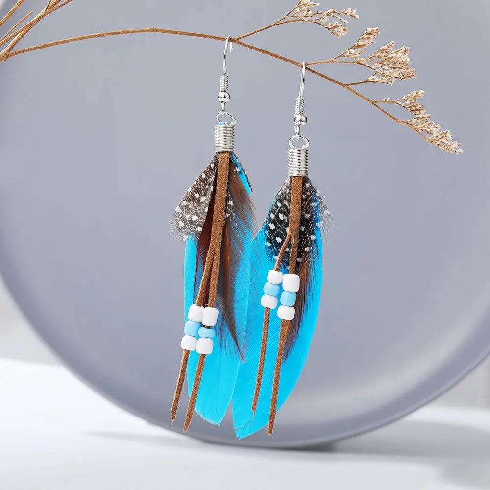 Tassel Rice Bead Feather Earrings - European & American Style-Jewearrings