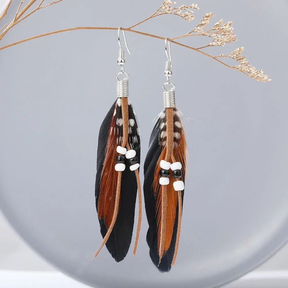 Tassel Rice Bead Feather Earrings - European & American Style-Jewearrings