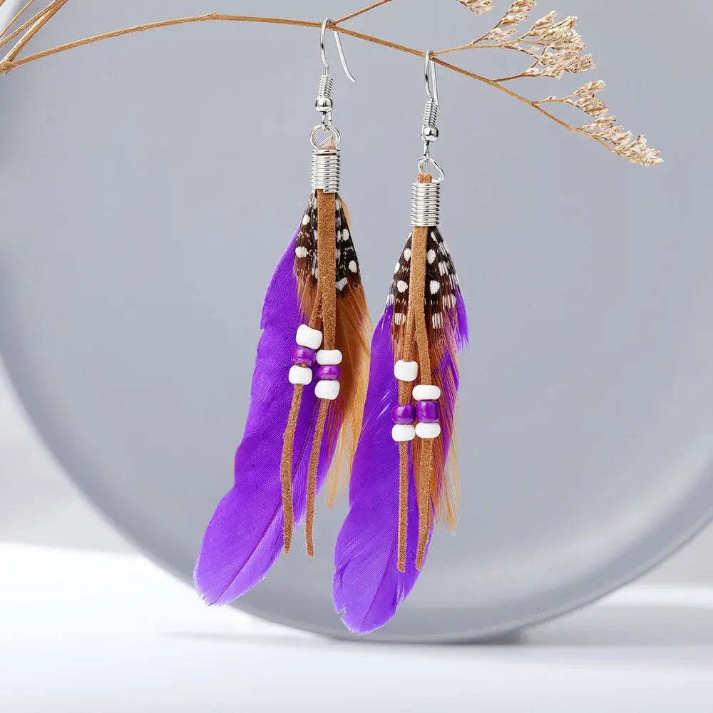 Tassel Rice Bead Feather Earrings - European & American Style-Jewearrings