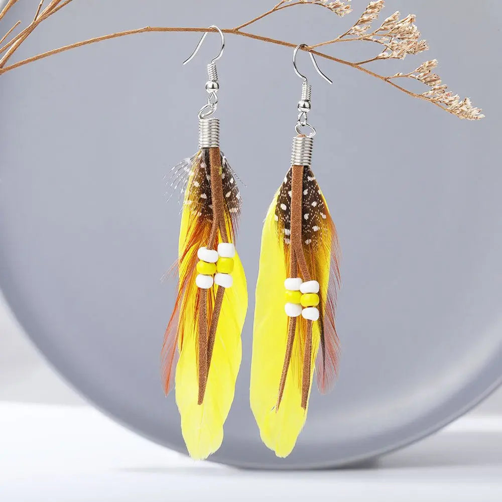 Tassel Rice Bead Feather Earrings - European & American Style-Jewearrings