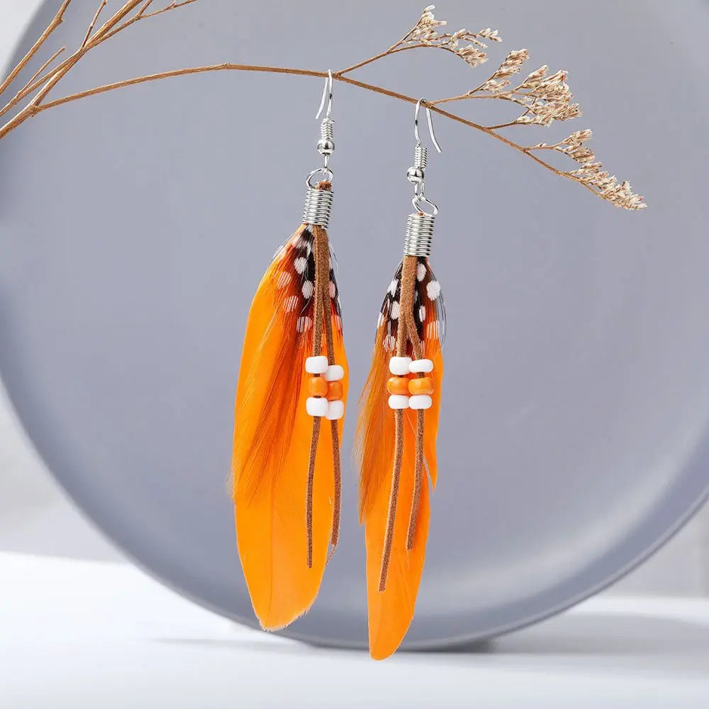 Tassel Rice Bead Feather Earrings - European & American Style-Jewearrings