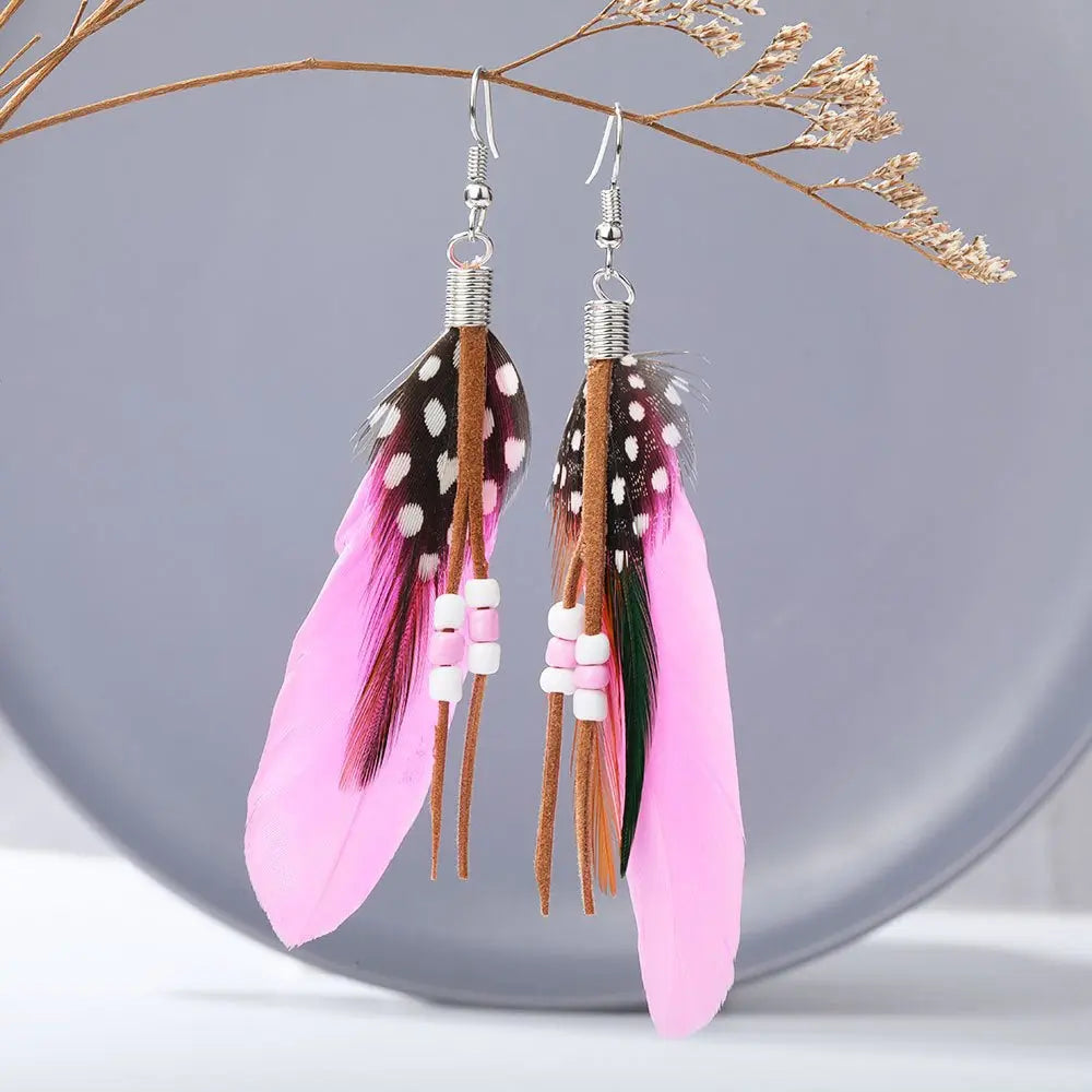 Tassel Rice Bead Feather Earrings - European & American Style-Jewearrings