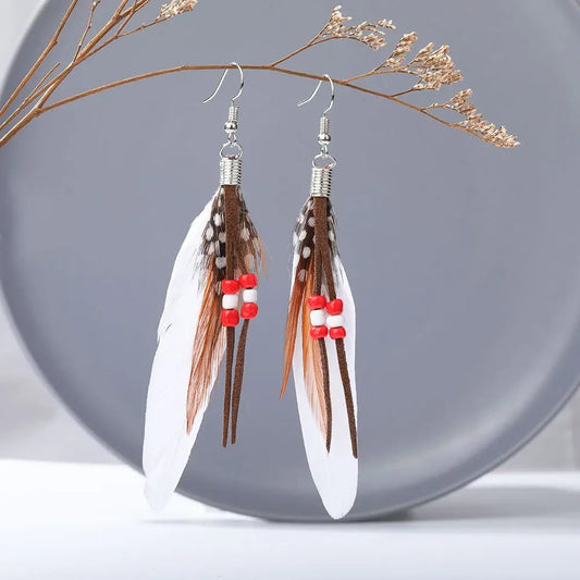 Tassel Rice Bead Feather Earrings - European & American Style-Jewearrings