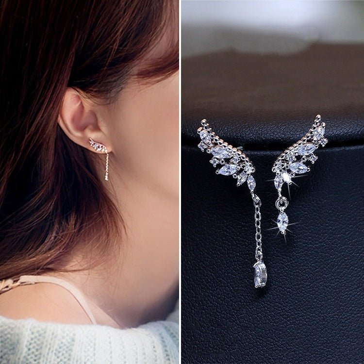 Tassel Stud Earrings with Diamond Wings-Jewearrings