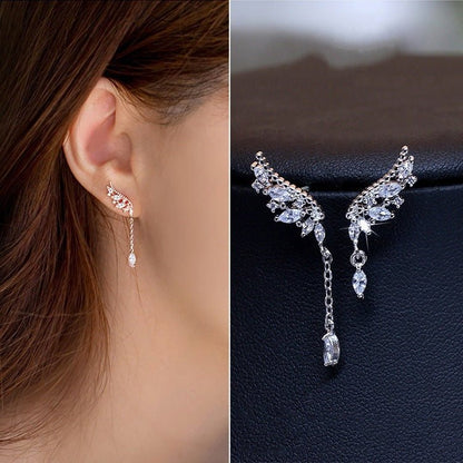 Tassel Stud Earrings with Diamond Wings-Jewearrings