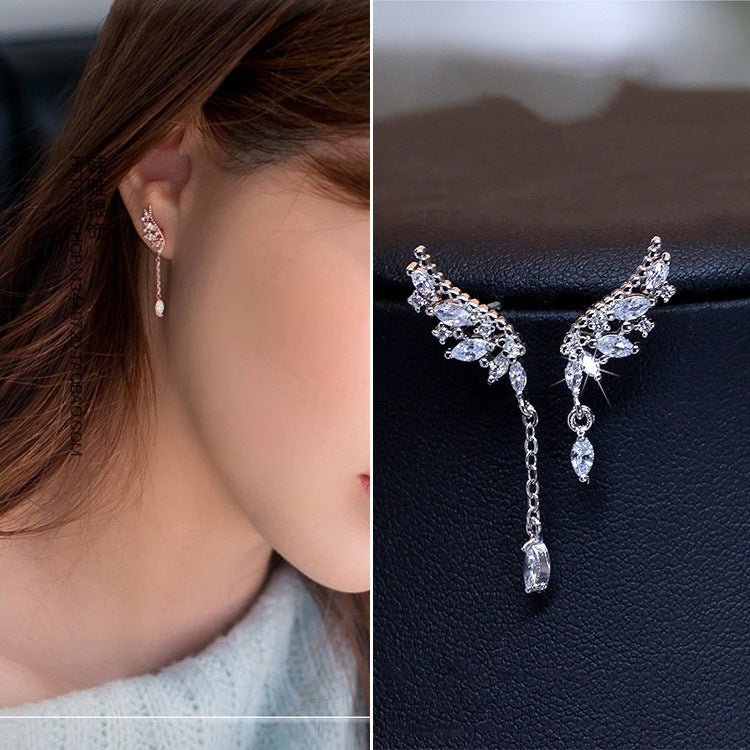 Tassel Stud Earrings with Diamond Wings-Jewearrings