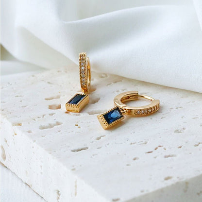 Temperament all-match blue zircon square earrings-Jewearrings