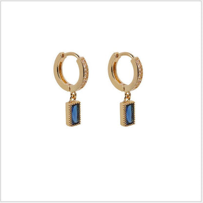 Temperament all-match blue zircon square earrings-Jewearrings