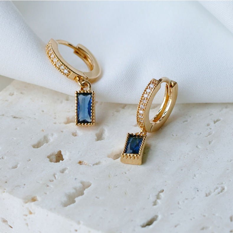 Temperament all-match blue zircon square earrings-Jewearrings