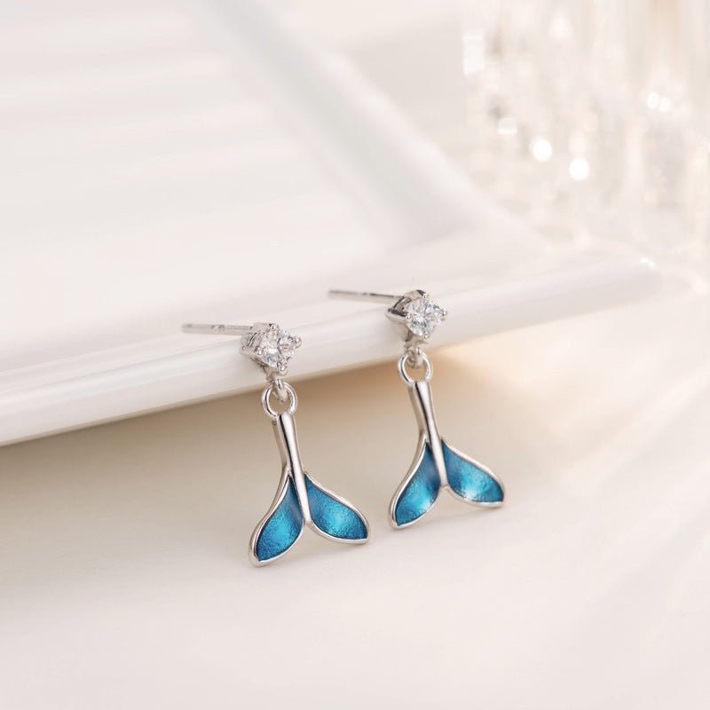 Temperament blue fishtail diamond earrings-Jewearrings