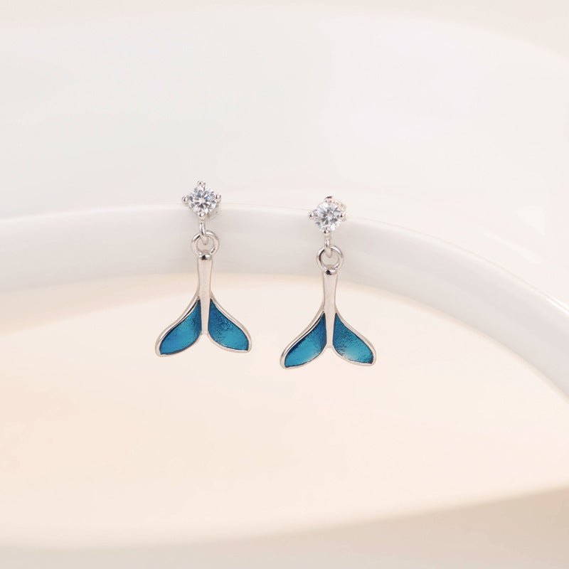 Temperament blue fishtail diamond earrings-Jewearrings