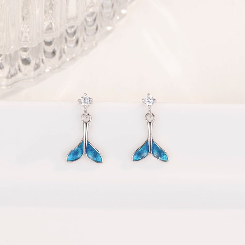 Temperament blue fishtail diamond earrings-Jewearrings