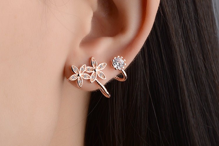 Temperament Diamond Ear Clips All-match Silver Stud Earrings-Jewearrings