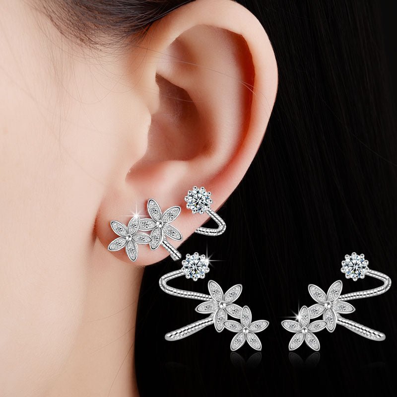 Temperament Diamond Ear Clips All-match Silver Stud Earrings-Jewearrings