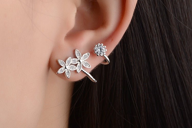 Temperament Diamond Ear Clips All-match Silver Stud Earrings-Jewearrings