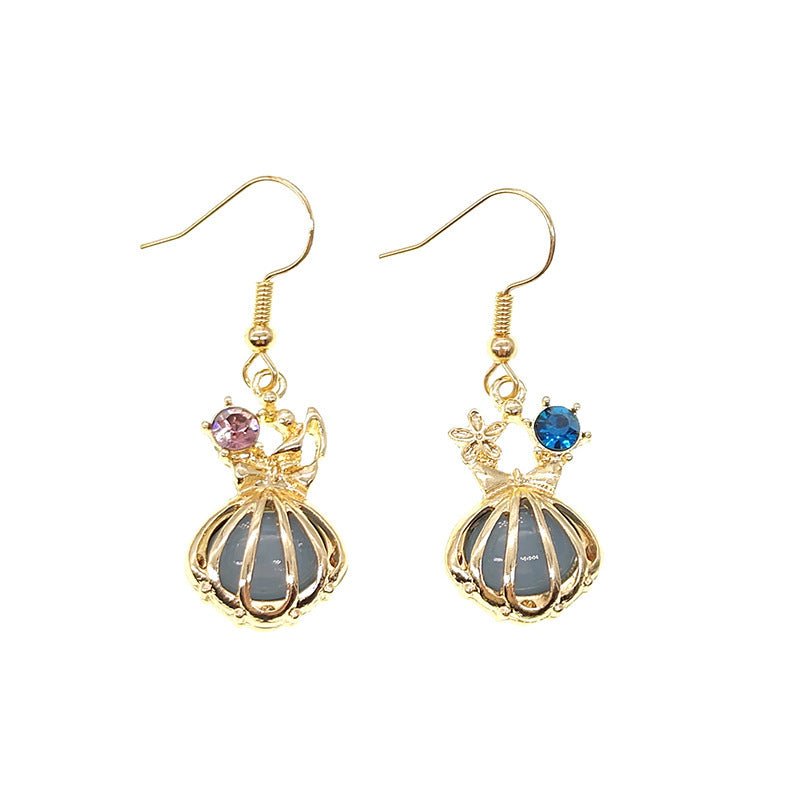 Temperament Earrings Summer Shell Small Flower Colored Diamond Retro Baroque Ear Clip-Jewearrings