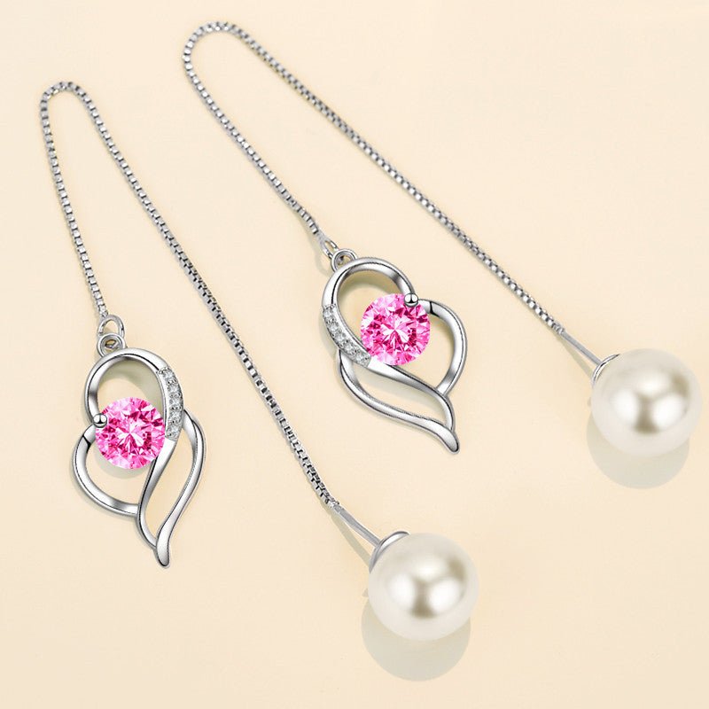 Temperament Long Imitated Silver Heart-Shaped Earrings Korean Jewelry-Jewearrings