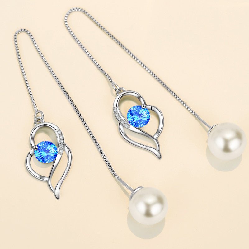 Temperament Long Imitated Silver Heart-Shaped Earrings Korean Jewelry-Jewearrings