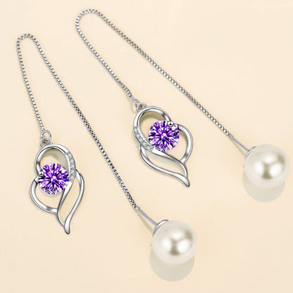 Temperament Long Imitated Silver Heart-Shaped Earrings Korean Jewelry-Jewearrings